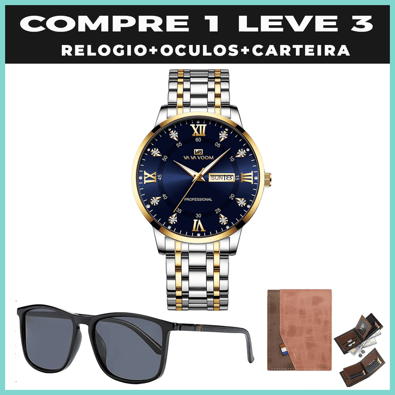 Relógio CRYSTAL DIAMOND + OCULOS + CARTEIRA