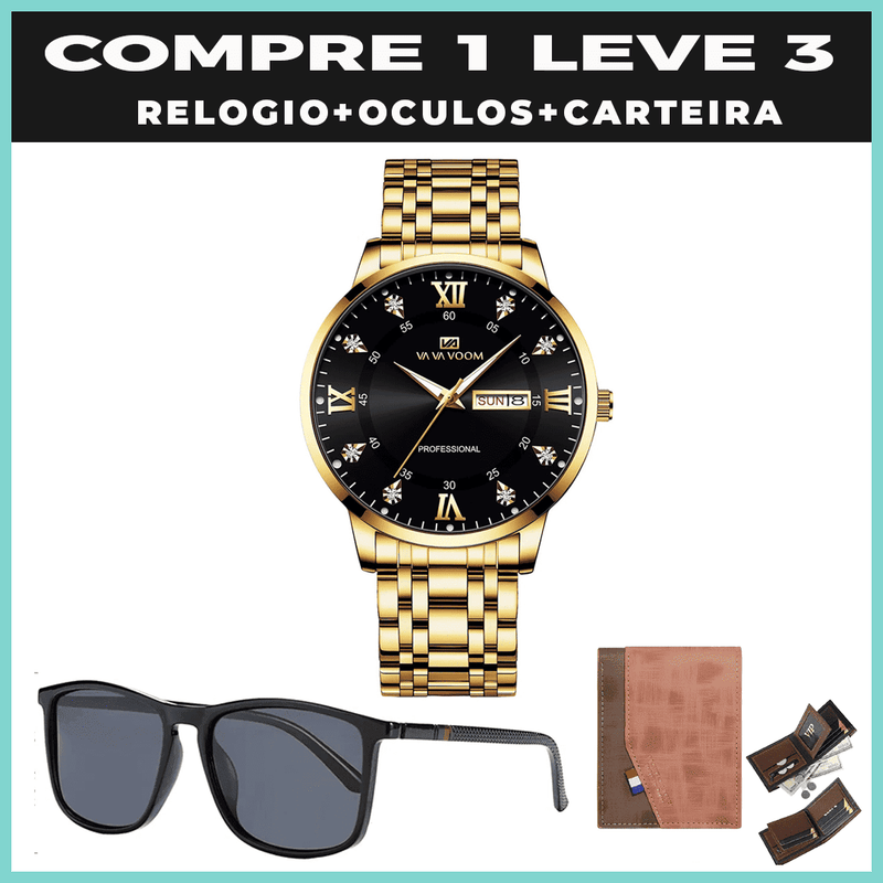 Relógio CRYSTAL DIAMOND + OCULOS + CARTEIRA