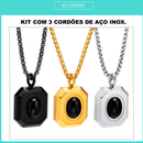 Cordão Masculino  de Aço Inoxidável Com Pedra de Onix