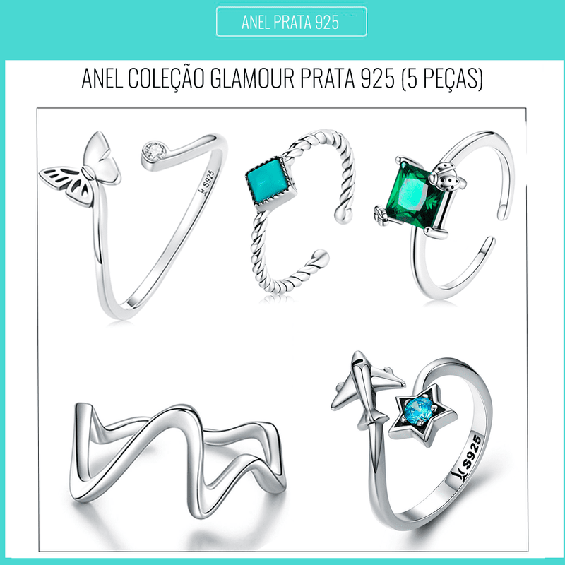 Conjunto 5 Aneis de Prata Glamour